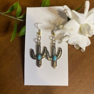 Silver and Turquoise Cactus Earrings